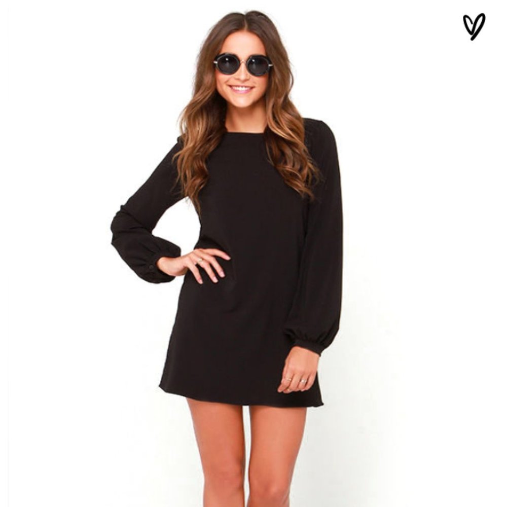 Perfect Situation Black Long Sleeve Shift Dress